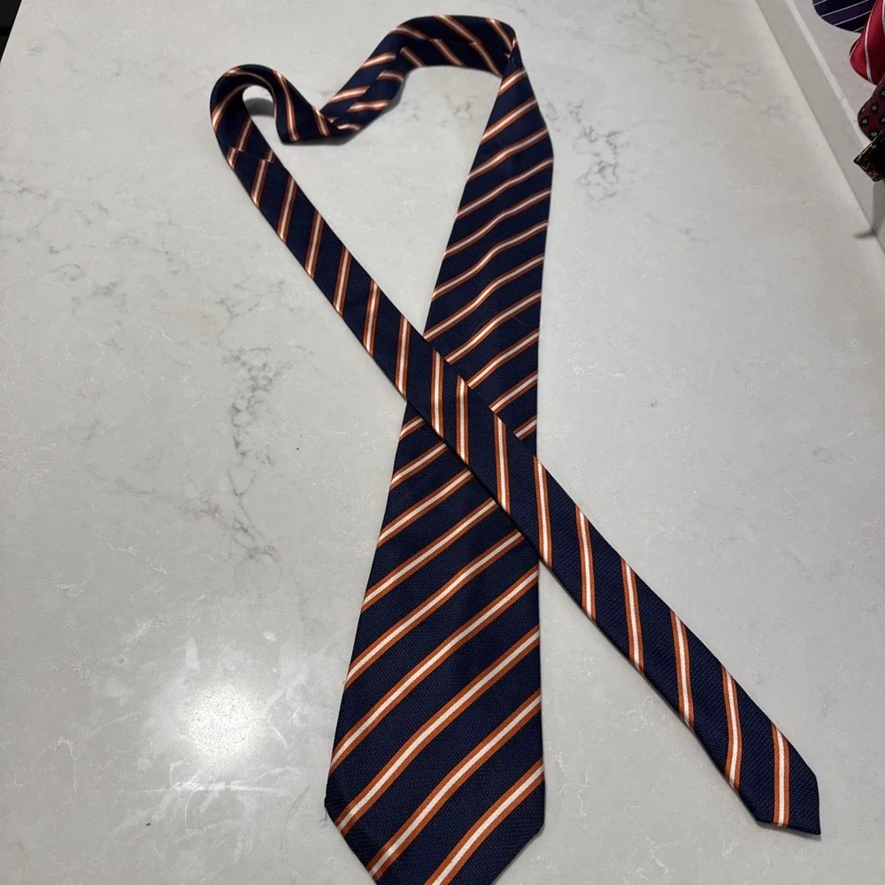 Silk Repp Tie Blue‎ Orange Striped 100% Silk 59